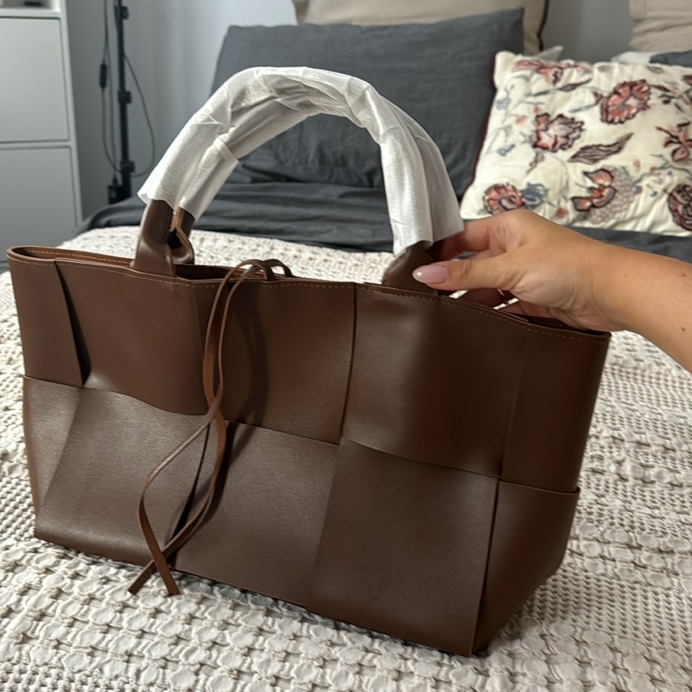 Chocolate brown, leather woven bag